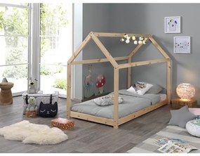 Pat Căsuță , Natural, 90 x 200 cm (Pin Masiv) – CABANE – Vipack