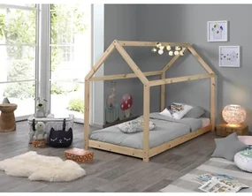 Pat Căsuță , Natural, 90 x 200 cm (Pin Masiv) – CABANE – Vipack