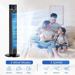 HOMCOM Ventilator Coloană Ionizator cu 3 Viteze, 3 Moduri și Temporizator 8h, Ventilator Podea ABS, Ø32x106.8 cm, Negru