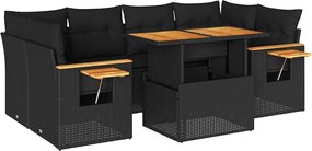 vidaXL Set canapele grădină perne 7 piese negru, poliratan/lemn acacia