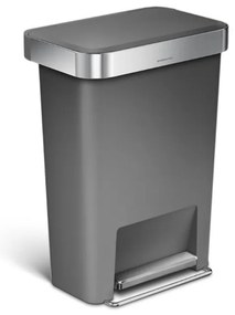 Coș cu pedale dreptunghiular 45 l, plastic gri/oțel inoxidabil, gri