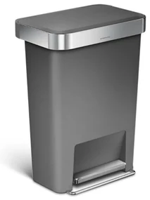 Coș cu pedale dreptunghiular 45 l, plastic gri/oțel inoxidabil, gri