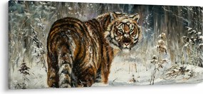 Tablou - Tigru într-o pădure înzăpezită, pictură în ulei (120x50 cm)