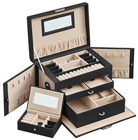 Set 2 cutii de bijuterii, Songmics, 18 x 26 x 17 cm, JBC121B, Negru