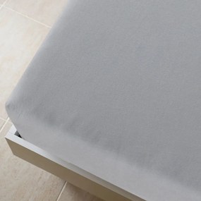 Cearsaf de pat cu elastic, gri, 90x200 cm, bumbac