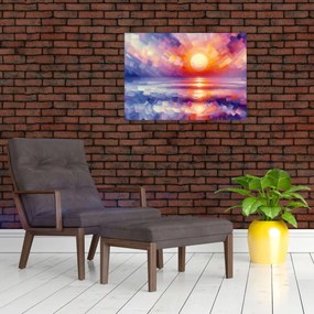 Tablou pe sticlă - Apus de soare artistic colorat (70x50 cm)
