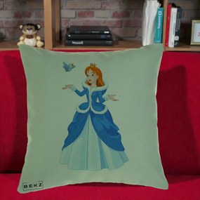 Perna Personalizata Printesa Albastra cu Pasare, 40x40 cm, Verde, Husa Detasabila, Perna Inclusa, BEKZ®