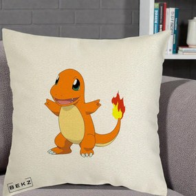 Perna Personalizata Charmander Pokemon, 40x40 cm, Ecru, Husa Detasabila, Perna Inclusa, BEKZ®