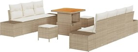 vidaXL Set de canapele pentru grădină cu pernă 10 pcs Bej Rattan poli