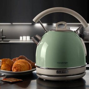 Ceainic electric Ariete VINTAGE 2877/04, 2000W, 1.7 L, Corp otel, Suprafata rece, Baza 360°, Verde
