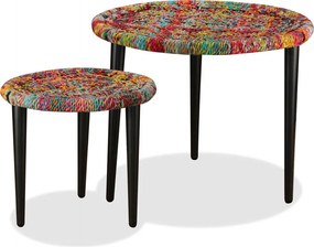 vidaXL Set măsuțe cafea, 2 buc., detalii chindi împletite, multicolor