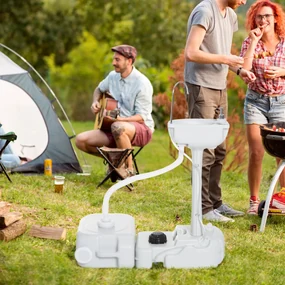 Chiuveta Portabila de Camping cu 2 roti, Rezervor de Apa de 17 litri, Rezervor de Sapun 83x50x103cm Outsunny | Aosom Romania