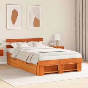 vidaXL Cadru de pat cu sertar cu headboard cu depozitare Maro ceruit 120 x 190 cm Lemn masiv