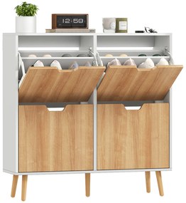 HOMCOM Dulap pentru pantofi 4 uși rabatabile 16 perechi cu etajeră reglabilă picioare din lemn de pin 95 x 26 x 95 cm natural | Aosom Romania