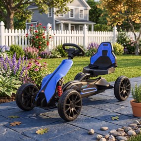 Kart cu pedale pentru copii cu vârsta de 3-8 ani cu scaun reglabil în 4 poziții și roți EVA, 100x58x58,5cm, albastru-negru HOMCOM | Aosom Romania