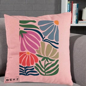 Perna Decorativa Flori Grafice Multicolore Modern, 40x40 cm, Roz, Husa Detasabila, Perna Inclusa, BEKZ®