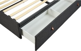 Pat matrimonial gri închis tapițat cu spațiu de depozitare cu somieră 160x200 cm Calvi – Actona