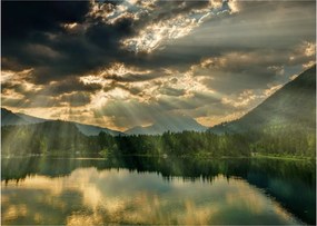 Tablou pe sticlă cu lac și soarele translucid (70x50 cm)