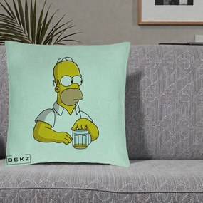 Perna Personalizata Homer Simpson cu Bere, 40x40 cm, Verde Menta, Husa Detasabila, Perna Inclusa, BEKZ®