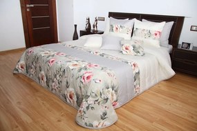 Cuvertură de pat crem cu un model de trandafiri albi și roz Lăţime: 220 cm | Lungime: 240 cm