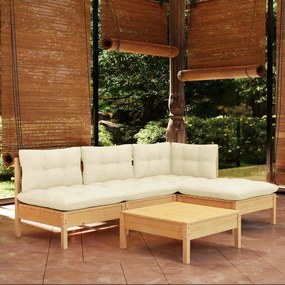 3096304 vidaXL Set mobilier grădină cu perne crem, 5 piese, lemn de pin