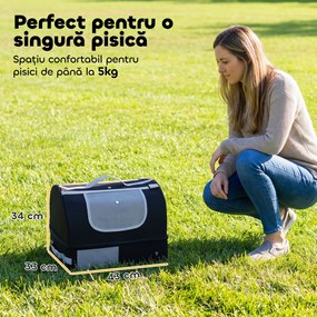 PawHut Litieră Portabilă Pliabilă pentru Pisici, cu Capac Detașabil, din Țesătură Oxford 600D Impermeabilă, Negru | Aosom Romania