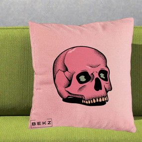 Perna Decorativa Craniu Roz Tatoo Art Halloween, 40x40 cm, Roz, Husa Detasabila, Perna Inclusa, BEKZ®