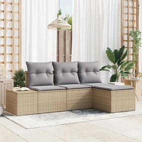 vidaXL Set de canapele pentru grădină 4 pcs Bej Rattan poli