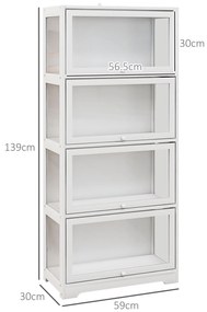 HOMCOM Vitrină pentru colecție bufet sufragerie mobilier de depozitare la 4 nivele cu uși rabatabile, 59 x 30 x 139 cm, alb | Aosom Romania