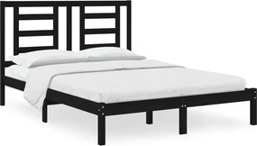 vidaXL Cadru de pat, negru, 140x190 cm, lemn masiv de pin