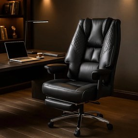 Scaun directorial negru din piele ecologica cu spatar rabatabil OFF 421