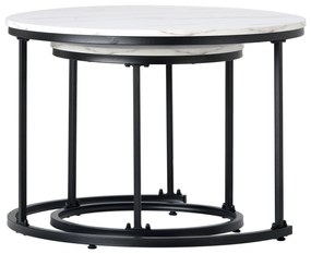 Set de 2 Măsuțe de Cafea Moderne Rotunde Suprapozabile din MDF cu Structură din Metal, Design Economisire Spațiu, 50x70,5 cm+45,5x44 cm, culoare marmură