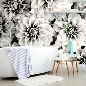 Fototapet flori de dalia în design alb-negru