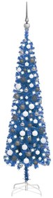 Brad de Craciun subtire cu LED-uri si globuri, albastru, 150 cm 1, Negru, 150 cm