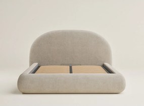 Pat matrimonial bej tapițat cu spațiu de depozitare cu somieră 180x200 cm Maumere – Maison de Rêve