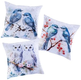 Set de 3 feţe de pernuţe PĂSĂRI DE IARNĂ 45 x 45 cm