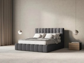 Pat tapitat cu tablie si lada depozitare, Mamaia, Micadoni Home, BL, 180x200 cm, catifea, gri