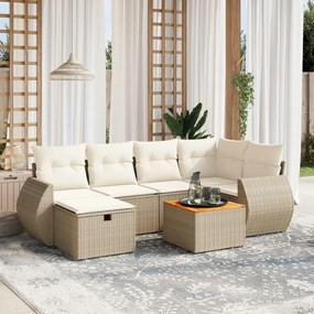 vidaXL Set canapele de grădină, 7 piese, cu perne, bej, poliratan
