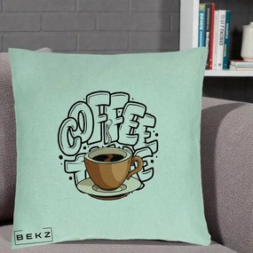 Perna Personalizata COFFEE cu Cana, 40x40 cm, Verde Menta, Husa Detasabila, Perna Inclusa, BEKZ®