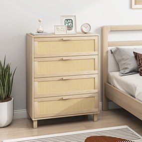 HOMCOM Comodă 4 sertare cannage din ratan dim. 80L x 40l x 103H cm MDF Aspect Lemn Deschis | Aosom Romania