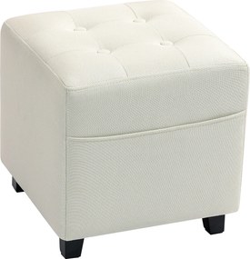 HOMCOM Suport pentru picioare pentru living, ottoman, scaun tapițat capitonat din material cu aspect de in cu buzunar lateral, 35 x 35 x 35 cm, cremă | Aosom Romania