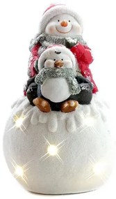 Decoratiune iarna, ceramica, om de zapada si pinguin, LED, 3xAAA, 25x25x40 cm, Chomik