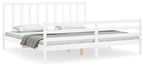 3193812 vidaXL Cadru pat cu tăblie 200x200 cm, alb, lemn masiv