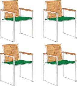 vidaXL Scaune de grădină cu perne, 4 buc., lemn masiv de tec