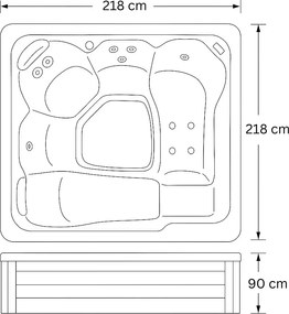 Minipiscina alb lucios, Glass Eascape 19 , sistem stereo, 6 locuri, cromoterapie 195   195 cm