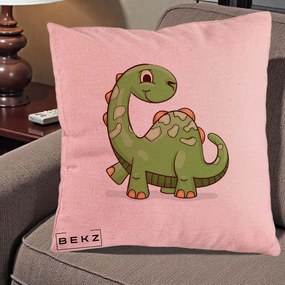 Perna Decorativa Brontosaur Verde Simpatic, 40x40 cm, Roz, Husa Detasabila, Perna Inclusa, BEKZ®