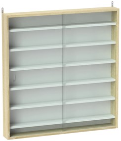 HOMCOM Vitrină pentru colecții vitrină de perete 80 x 9,5 x 83 cm 6 rafturi reglabile pe înălțime 2 uși glisante din sticlă | Aosom Romania