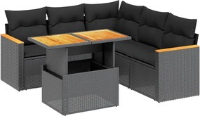 vidaXL Set mobilier de grădină cu perne, 6 piese, negru, poliratan