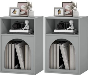 HOMCOM Set de 2 noptiere, noptieră cu compartimente deschise, design arcuat, 40 x 30 x 60 cm, gri | Aosom Romania