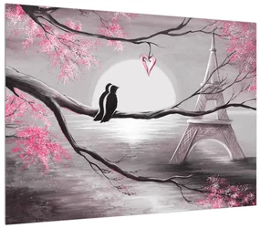Tablou cu două păsăsri  și turnul Eiffel (70x50 cm), în 40 de alte dimensiuni noi
